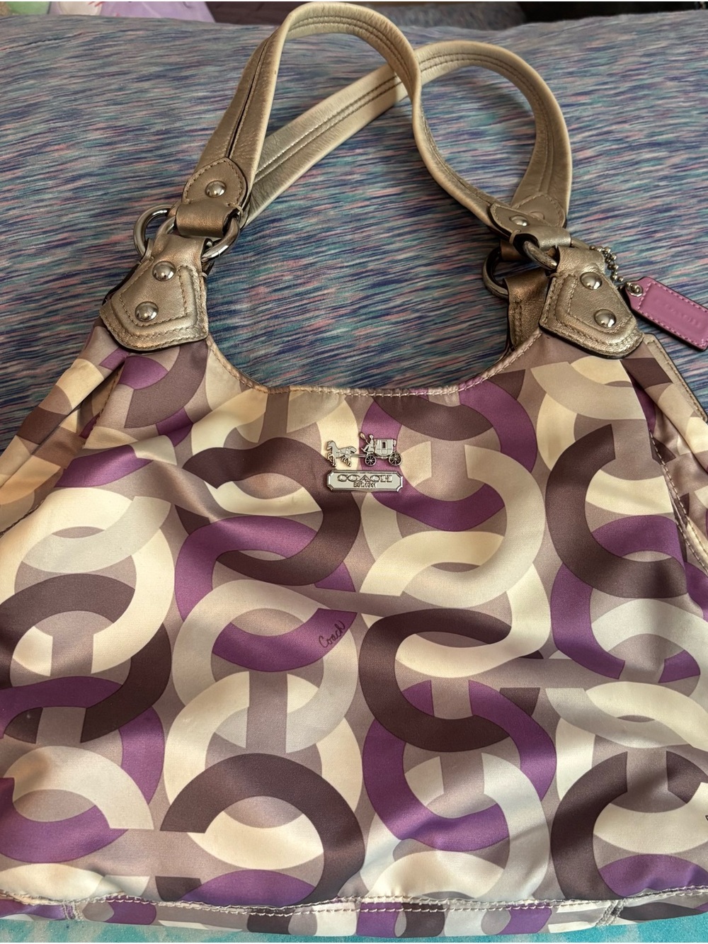 Coach Signature Madison  Shoulder Bag in Purple/Cream